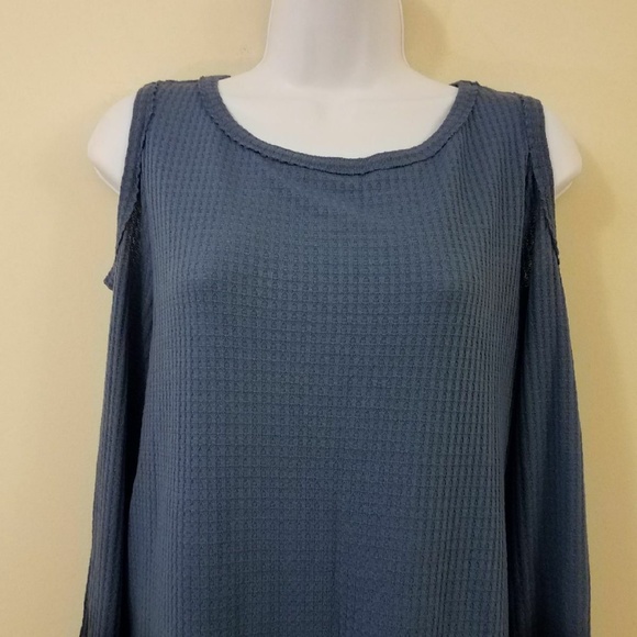 Style & Co Blue Knit Thermal Cold Shoulder XL Top - Picture 4 of 7